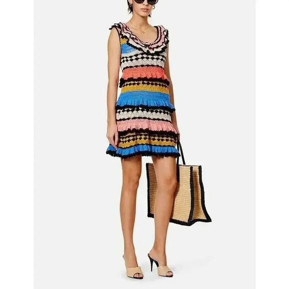 $950 Zimmermann Handmade Real Croch Tiggy Frill Tiered Pompom Dress Resort Sz 12 - Picture 8 of 16